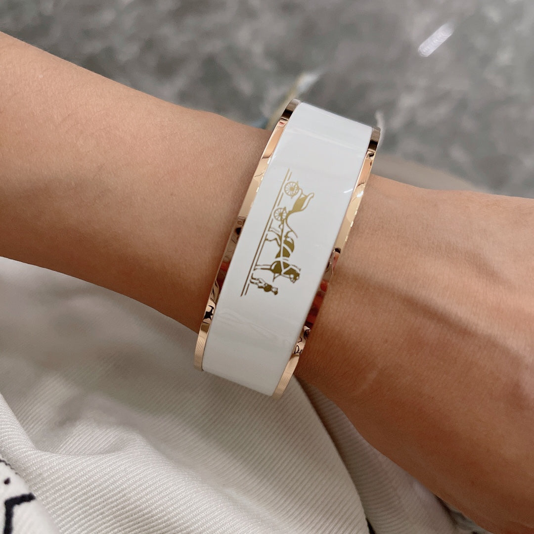 18K Enamel Calèche Wide Bangle H Bracelet