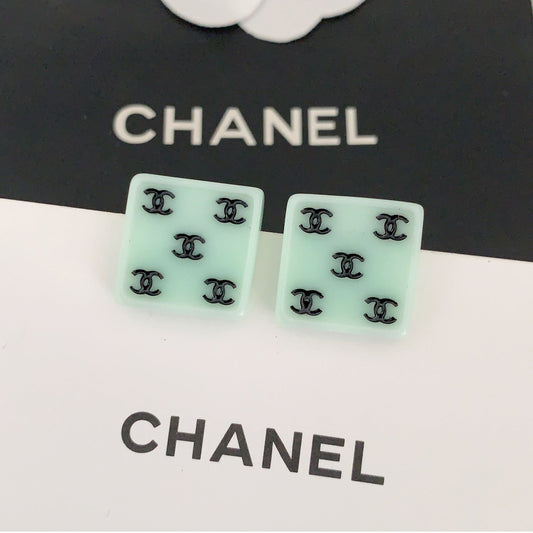 18K CHANEL CC Green Resin Earrings