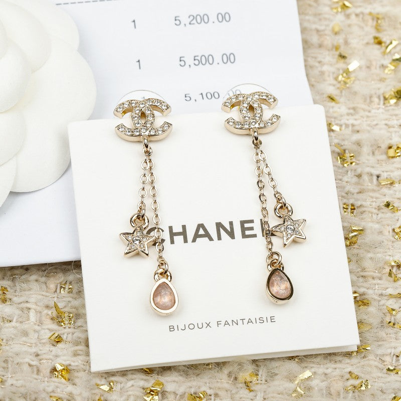 CC 26C Pink Crystal Tassel Earrings