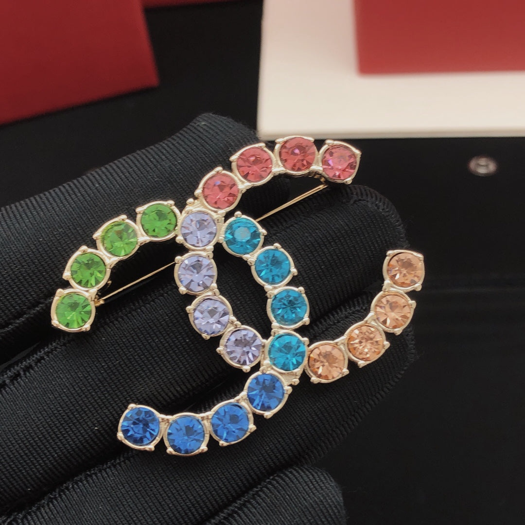 18K CC Color Crystals Brooch