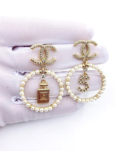 18K CC No5 Perfume Pendant Earrings