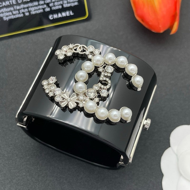 18K CC Pearl & Diamond Black Cuff Bracelet