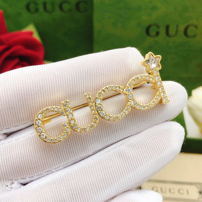 18K Double G Diamonds Brooch