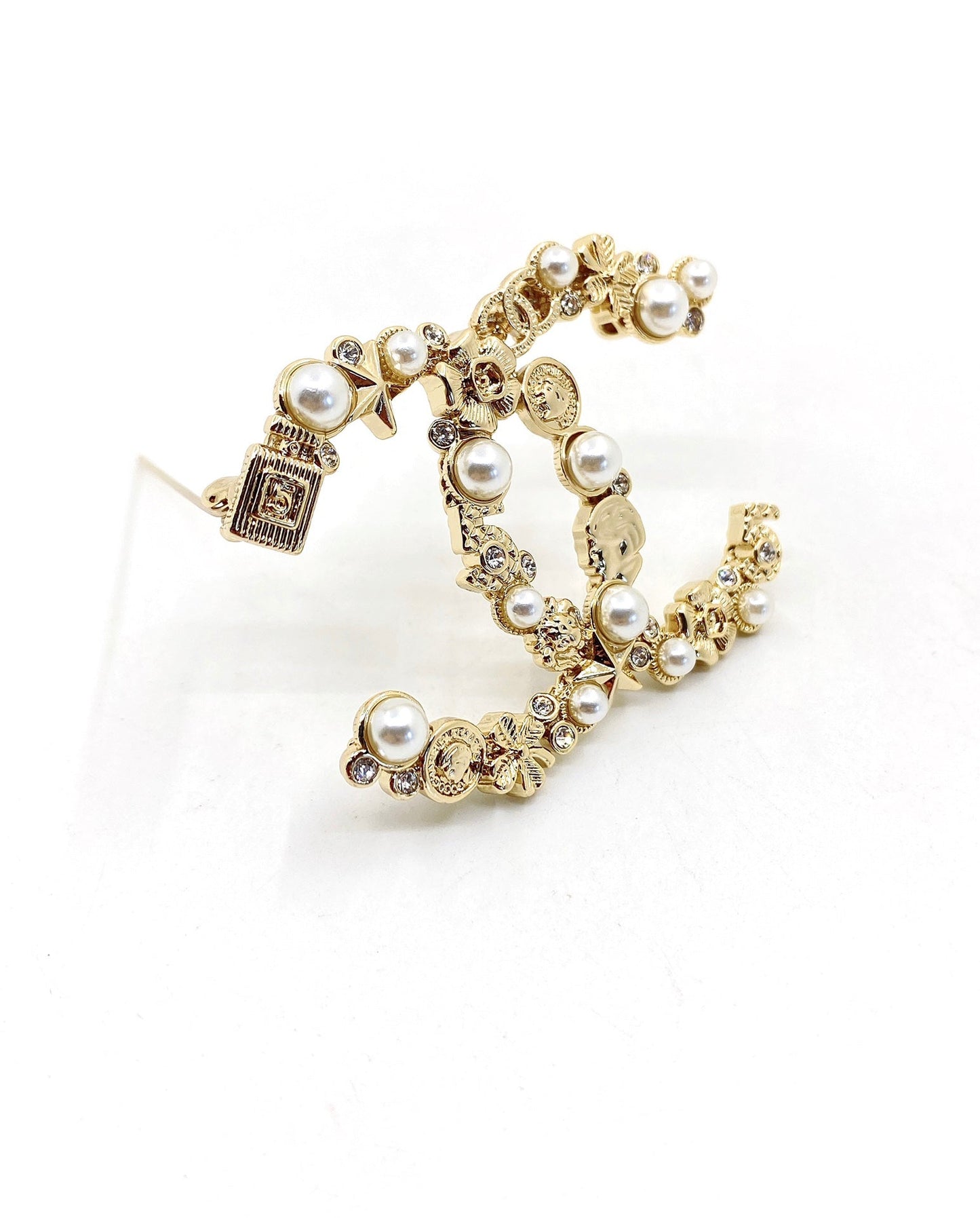 18K CC Pearls Brooch