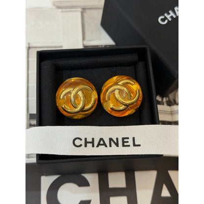 18K CC Orange & Red Crystal Round Earrings
