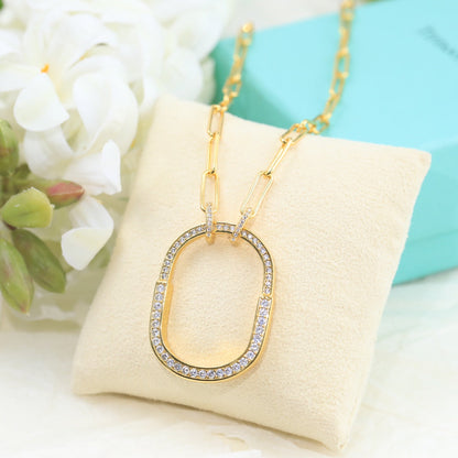 18K T Lock Pendant Pavé Diamonds Necklace