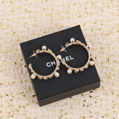 18k CHANEL Pearl Crystal Earrings