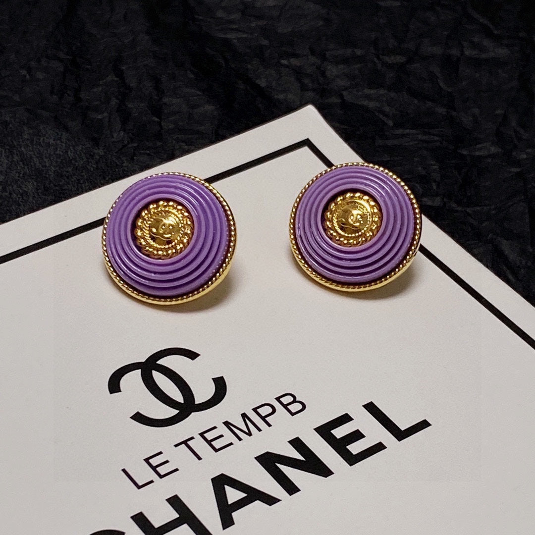 18K CC Purple Resin Earrings