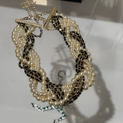 18K CC Pearls Choker Gold Necklace
