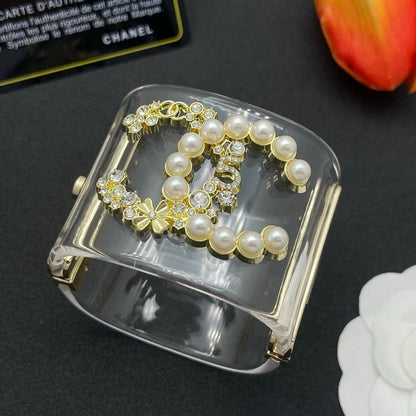 18K CC Pearl & Diamond Transparent Cuff Bracelet