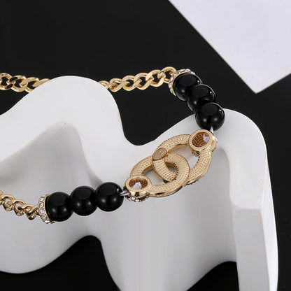 18K CC Black Pearls Diamonds Necklace