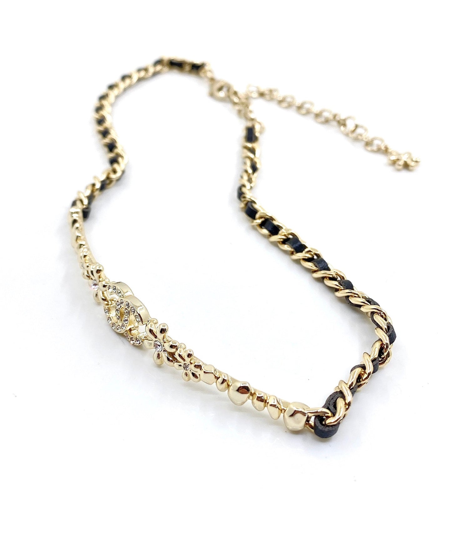 18K CC Leather Choker Necklace