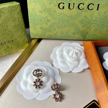 18K Double G Flower Pendant Earrings