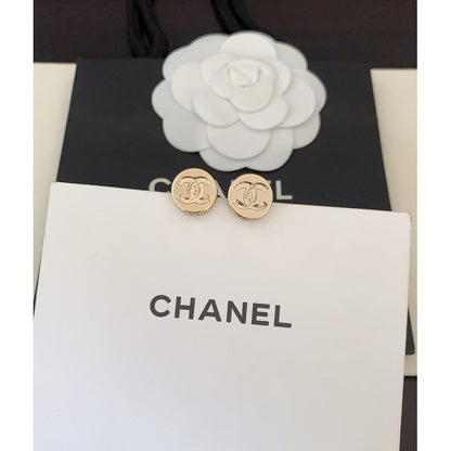 18K CC Gold Button Earrings