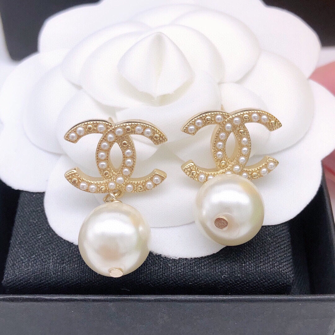 18K CC Pearl Drop Earrings