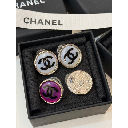 18K CC White & Purple Round Earrings