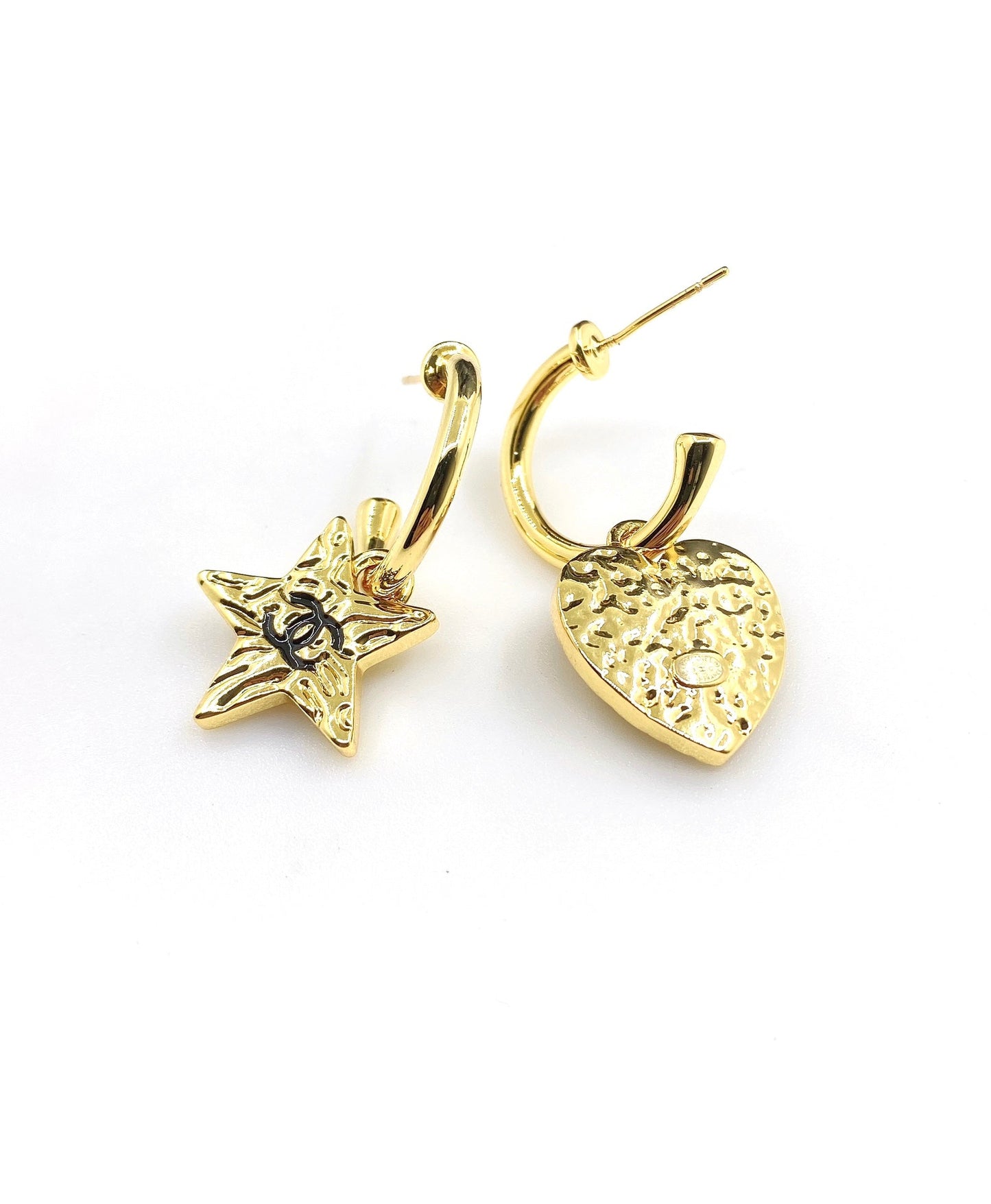 18K CC Heart Star Earrings