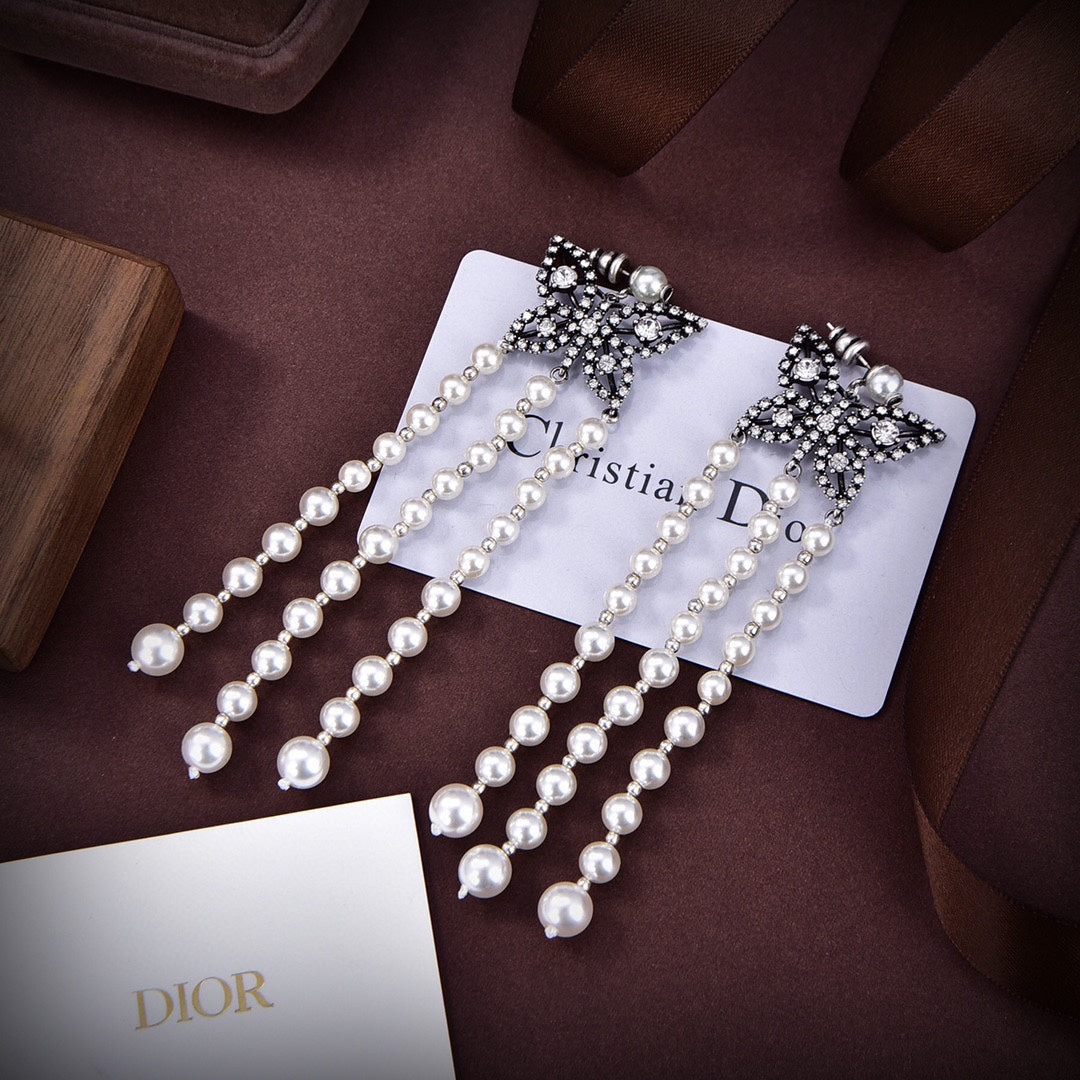 18K CD Pearls Tassel Long Earrings