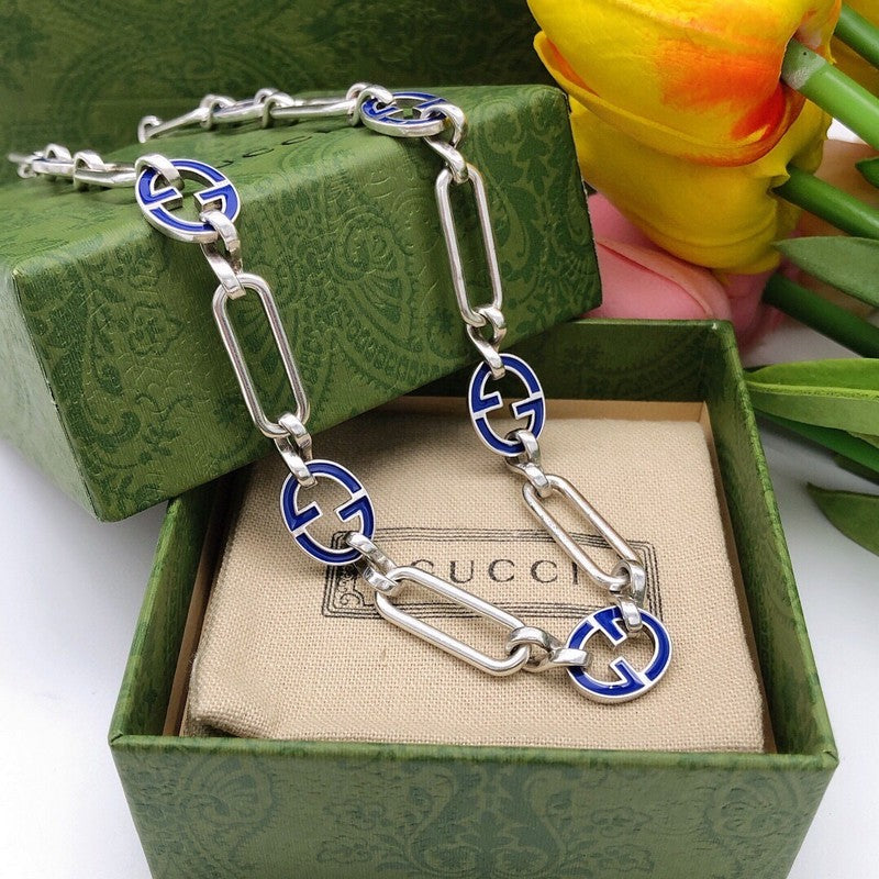 GG Blue Logo Gold Chain Necklace