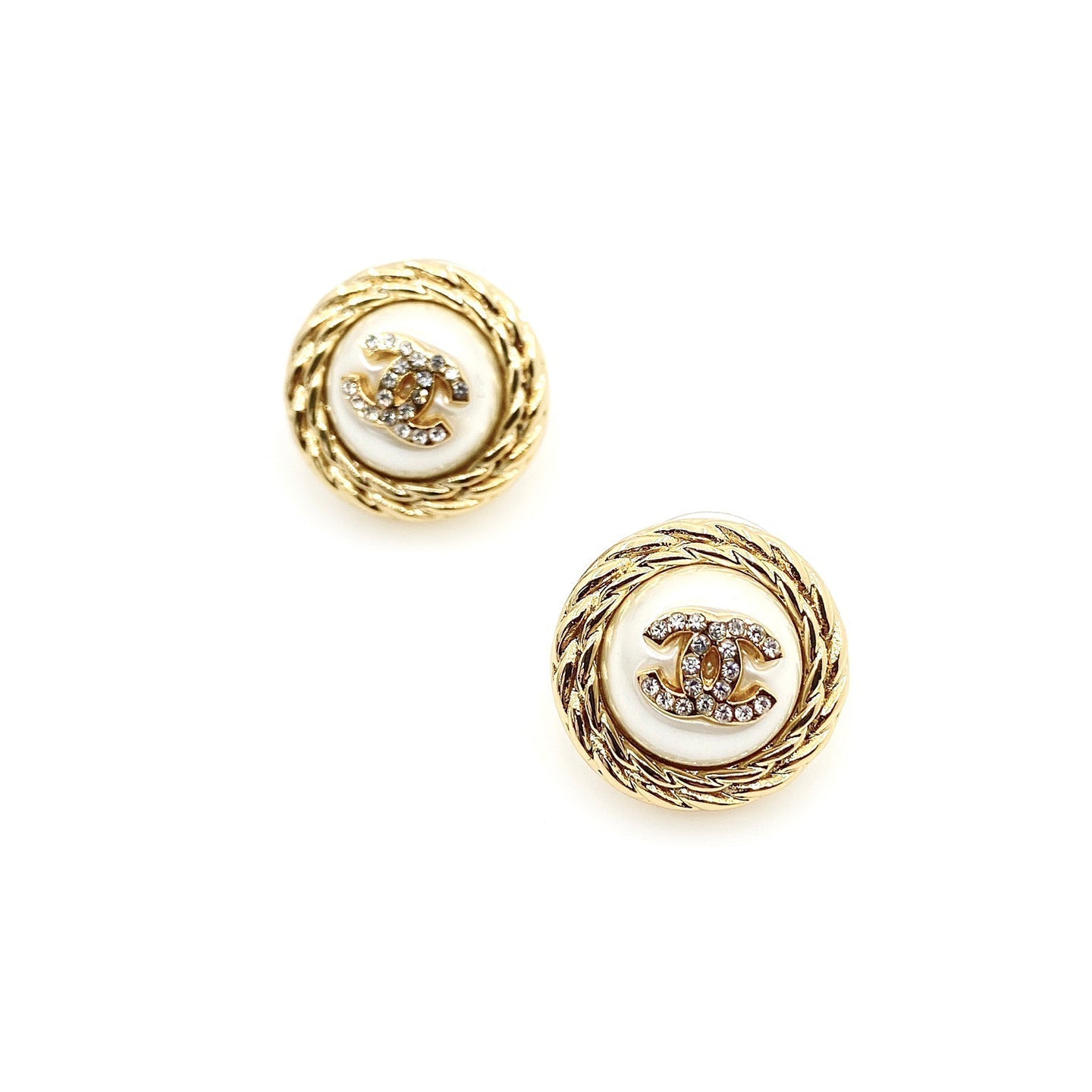 18k CHANEL CC White Pearl Earrings