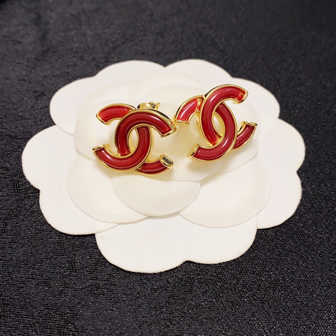 18K CC Red Resin Earrings