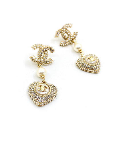 18K CC Heart Drop Earrings