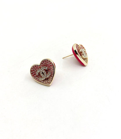 Boucles d'oreilles coeur rose diamant 18 carats CC