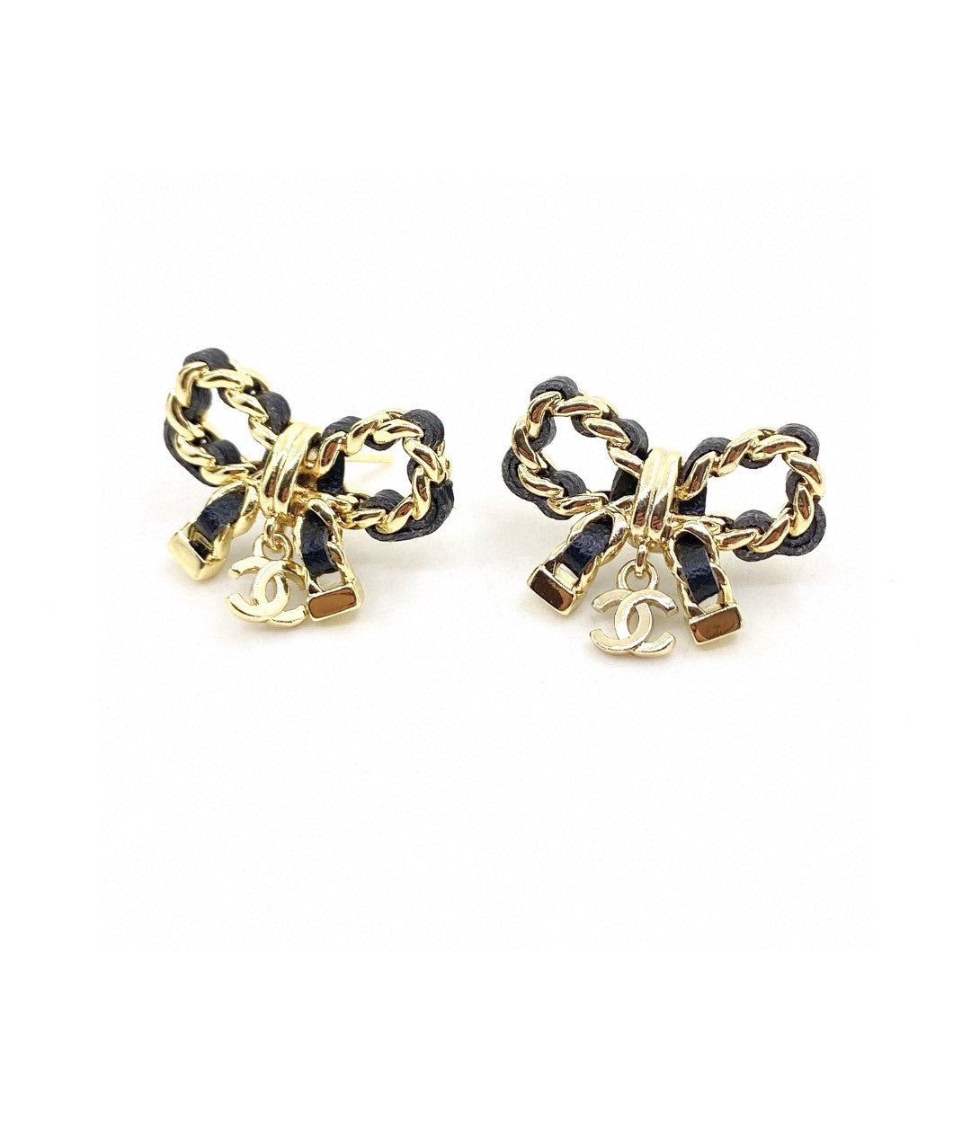 18K CC Bow Tie Strass Earrings