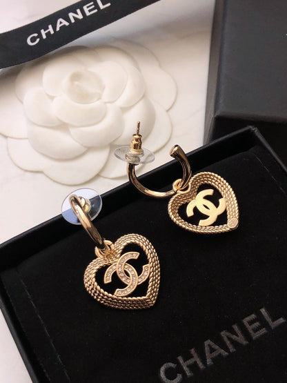 18K CC Heart Strass Earrings