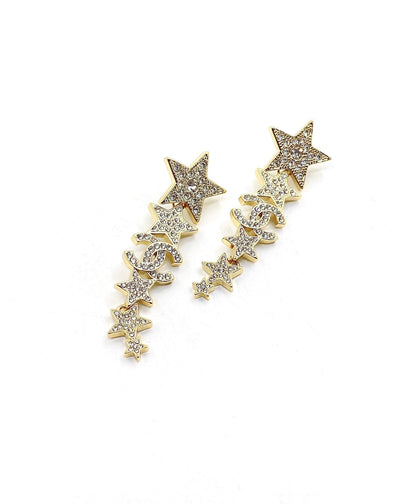 Boucles d'oreilles longues diamants étoiles CC 18 carats