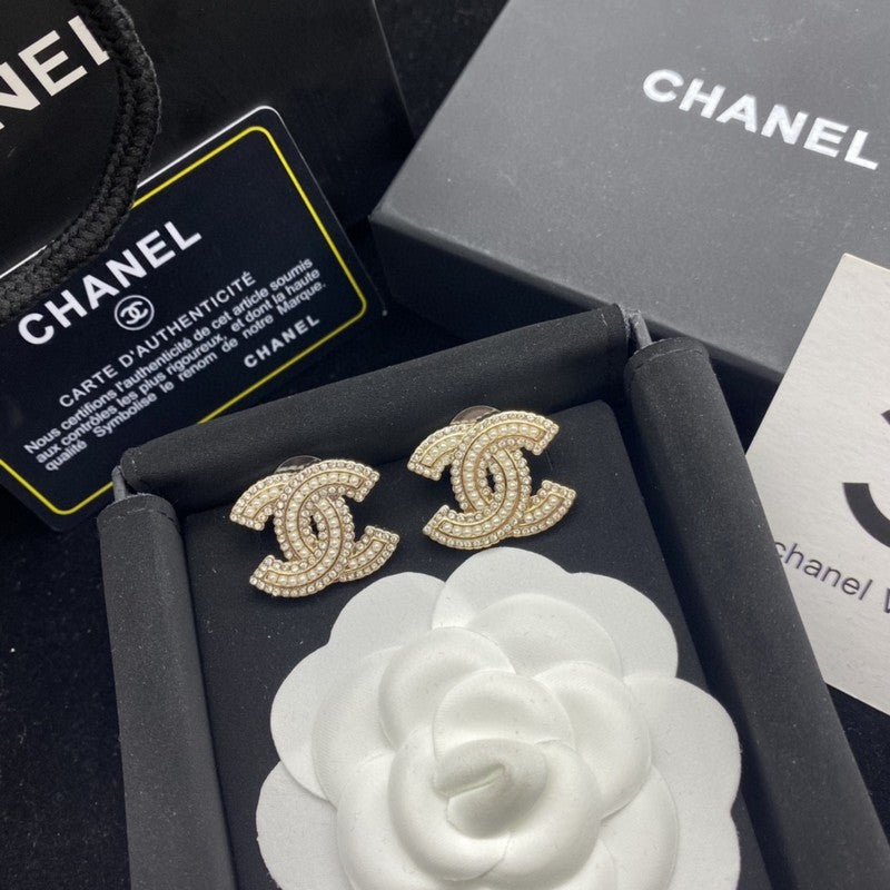 CC Pearl & Diamond Gold Earrings