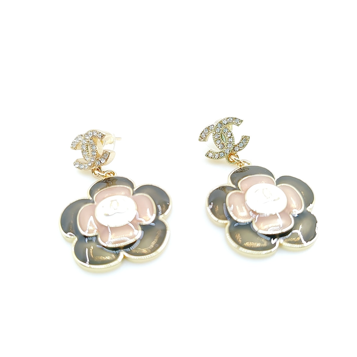 18K CC Flower Pendant Earrings