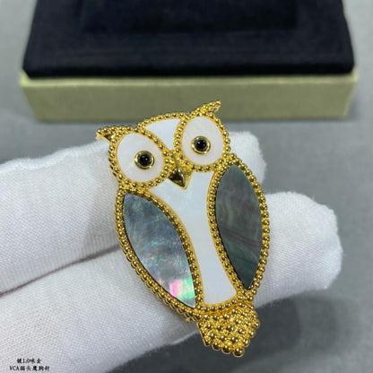 Broche à clip hibou animaux porte-bonheur 18 carats