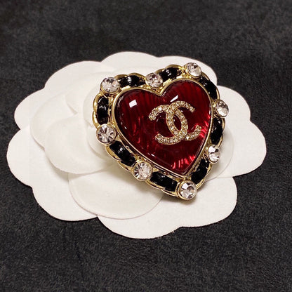 18K CC Red Crystal Heart Brooch