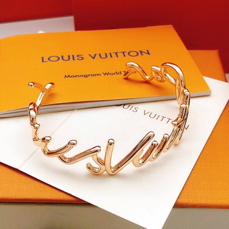 Louis Script Gold Cuff Bracelet