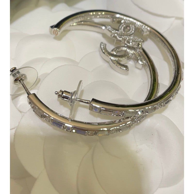18K CC Hoop Diamond Earrings