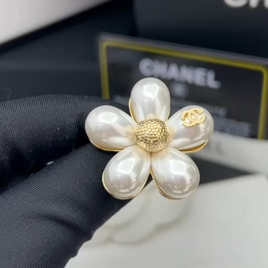 18K CC Pearls Brooch