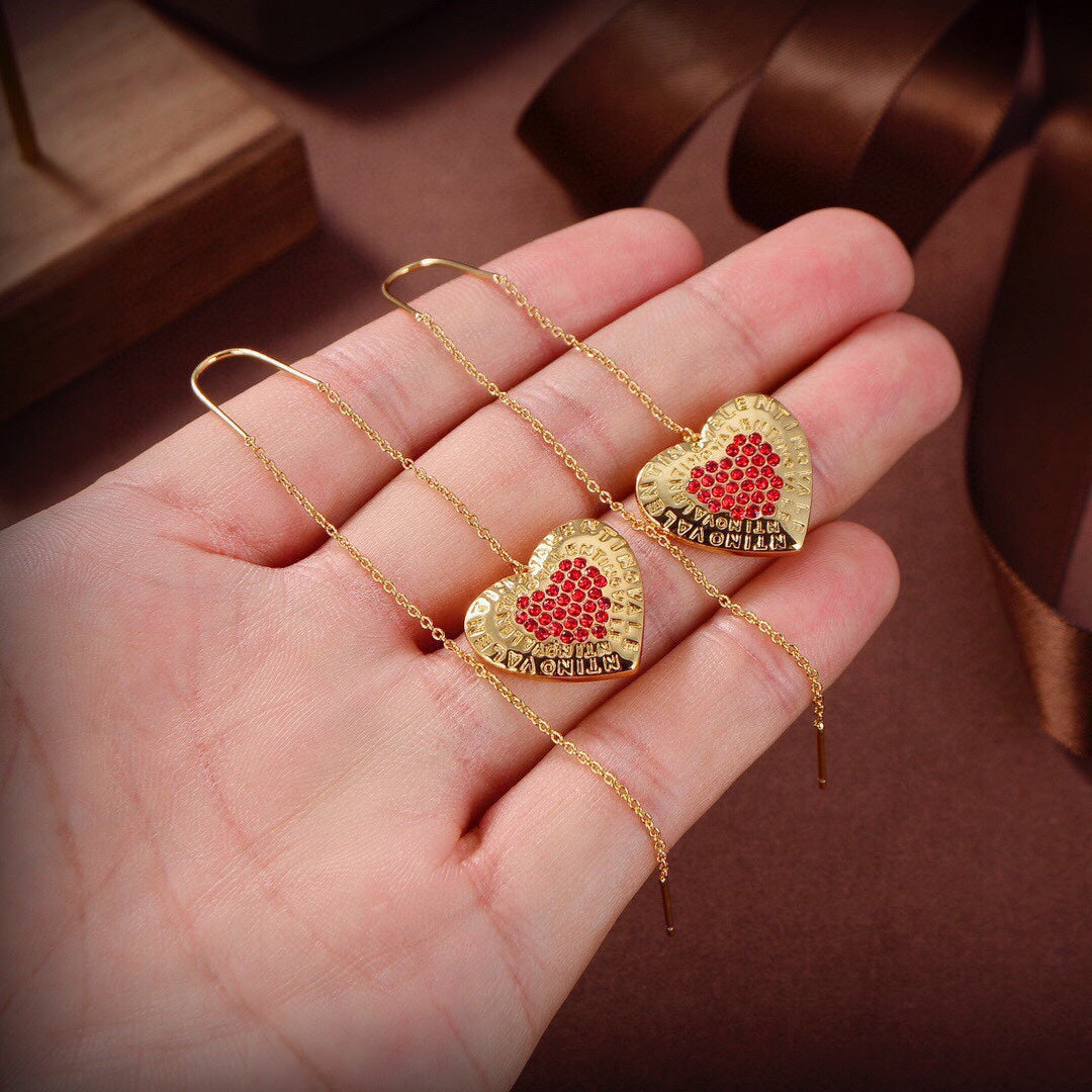 18K Vlogo Red Heart Earrings