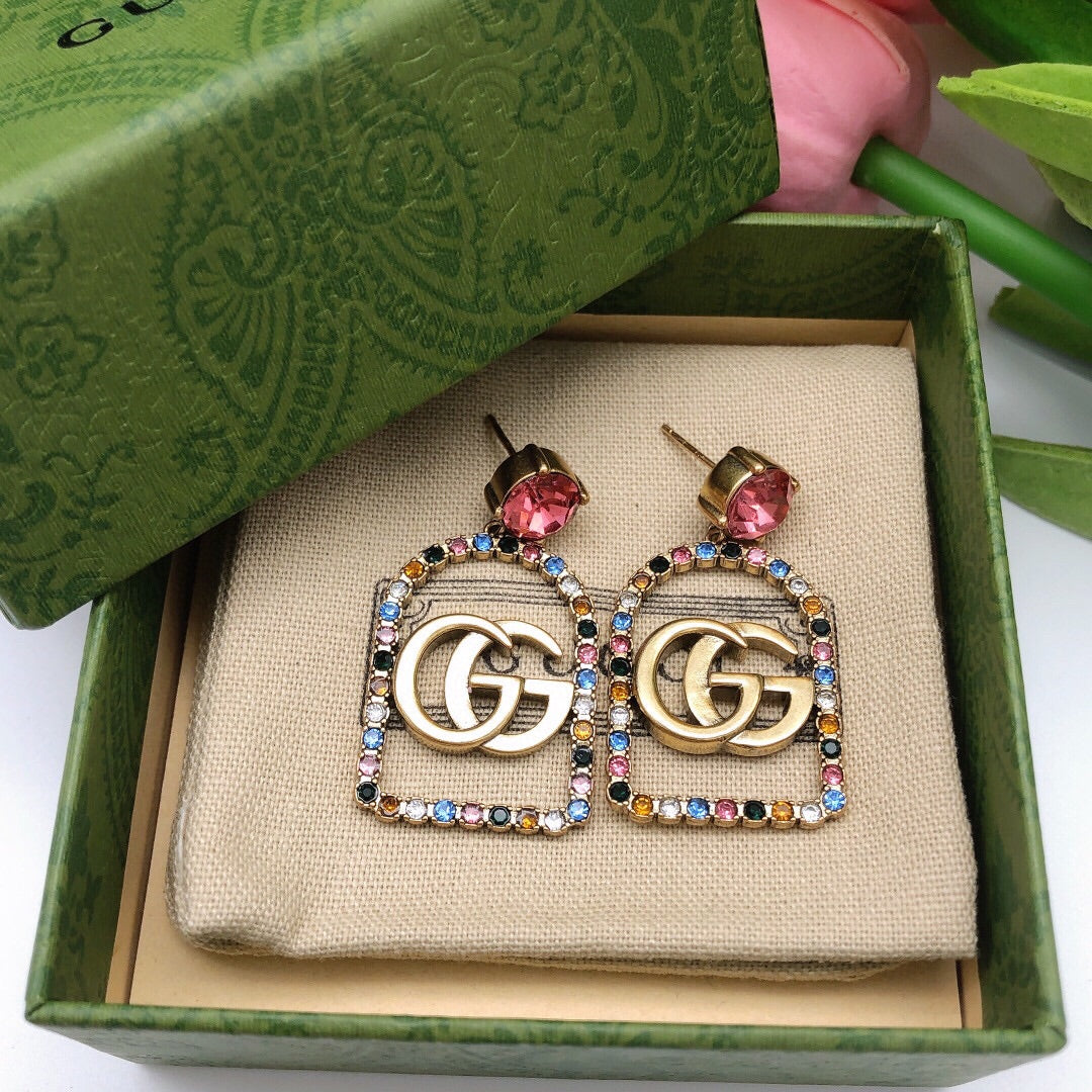 Boucles d'oreilles avec cristaux de couleur Double G 18 carats