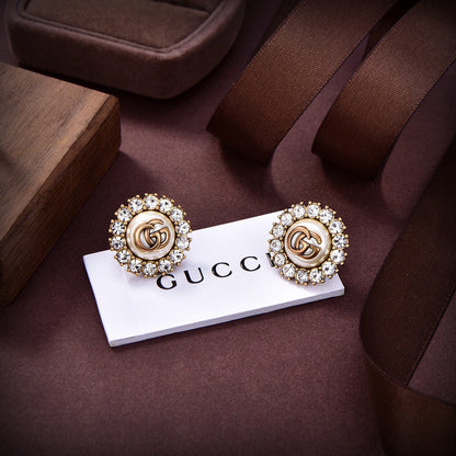 18K Double G Flower Crystals Earrings