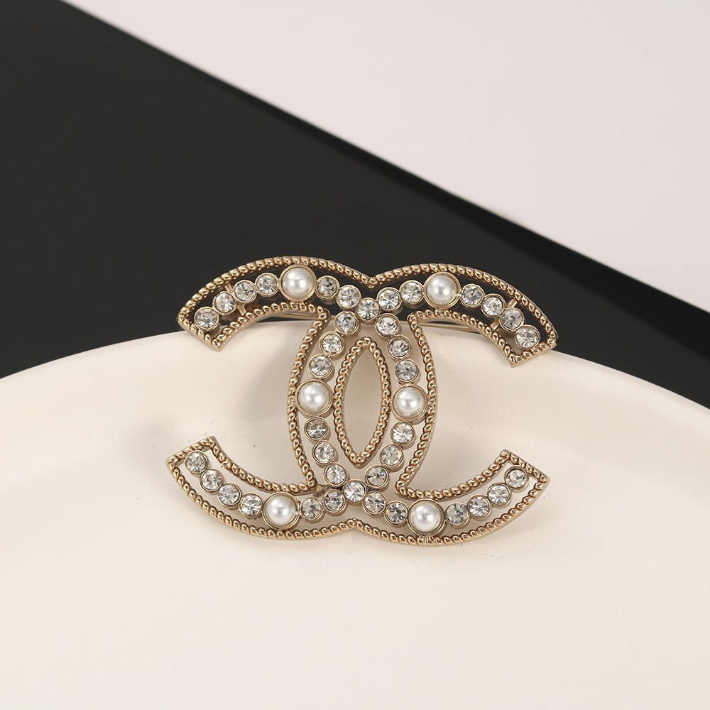 18K CC Pearls Brooch