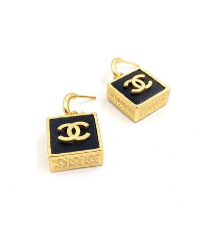 18K CC Black Bag Pendant Earrings