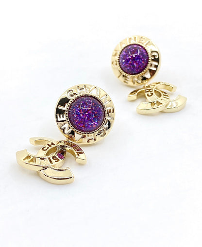 18K CC Purple Crystals Earrings