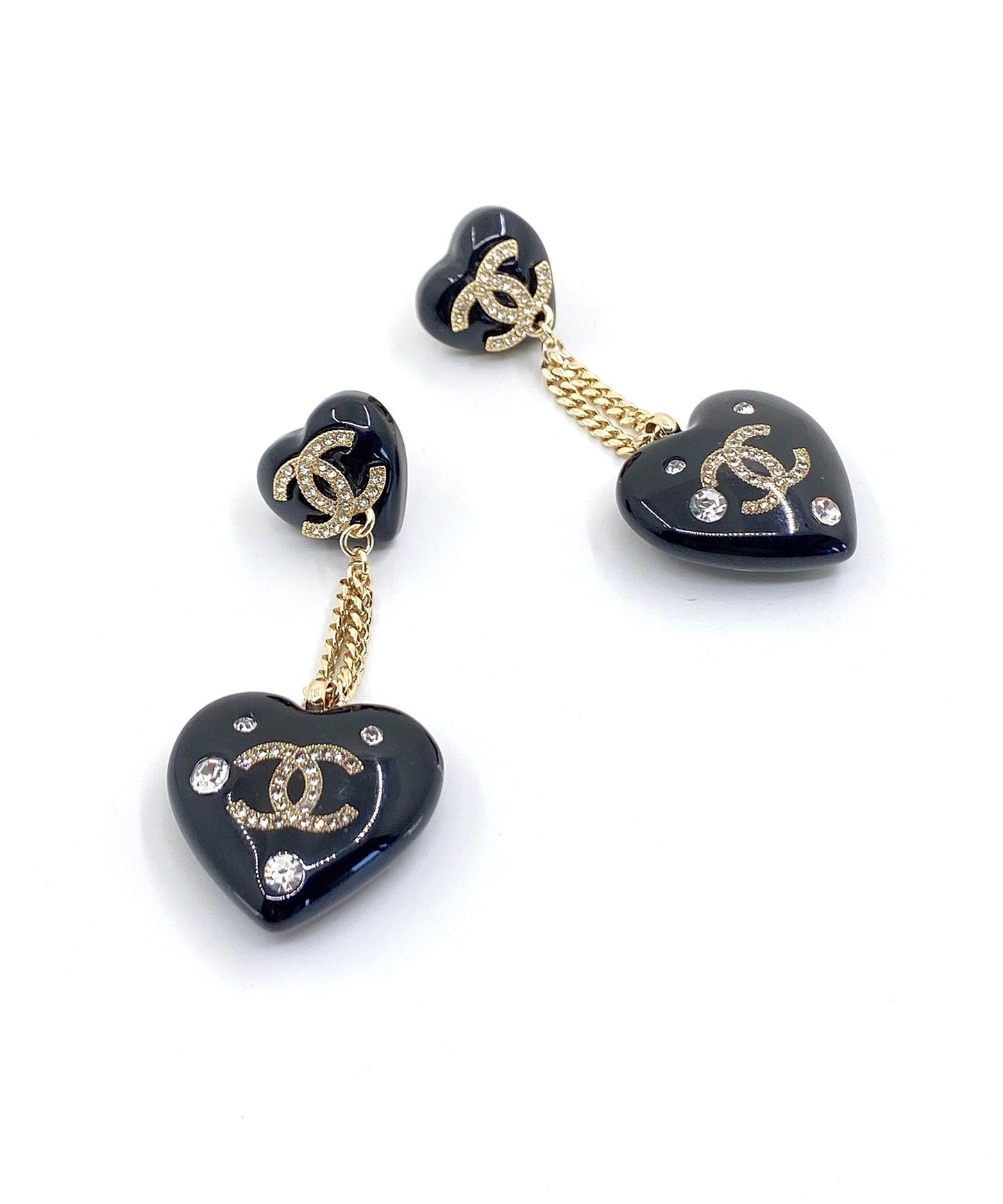 18K CC Heart Pendant Earrings