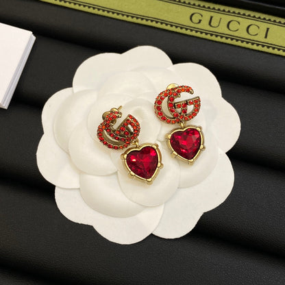 Boucles d'oreilles en cristal rouge Double G 18 carats