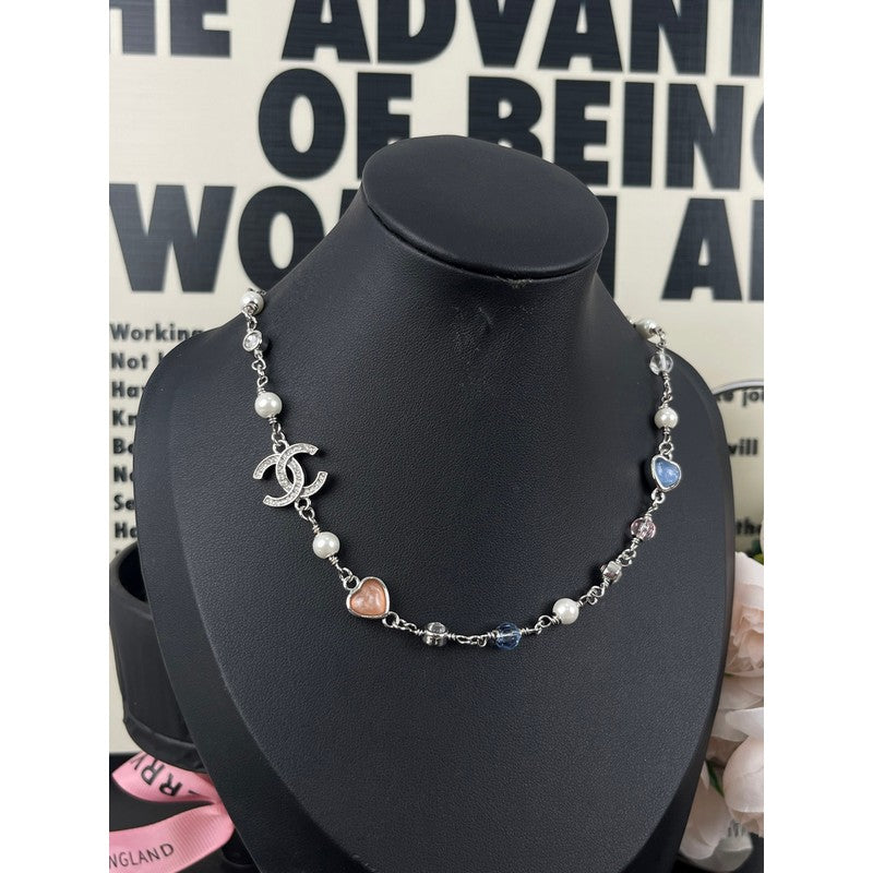 18K CC Pink & Blue Heart Necklace