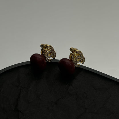 18K CC Red Bead Earrings