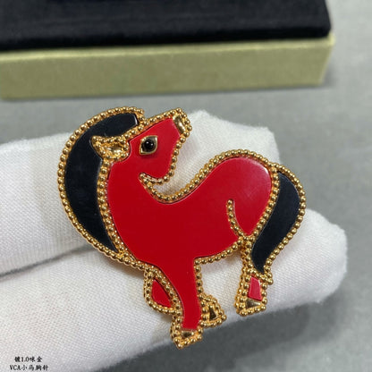 Broche à pince cheval animaux porte-bonheur 18 carats