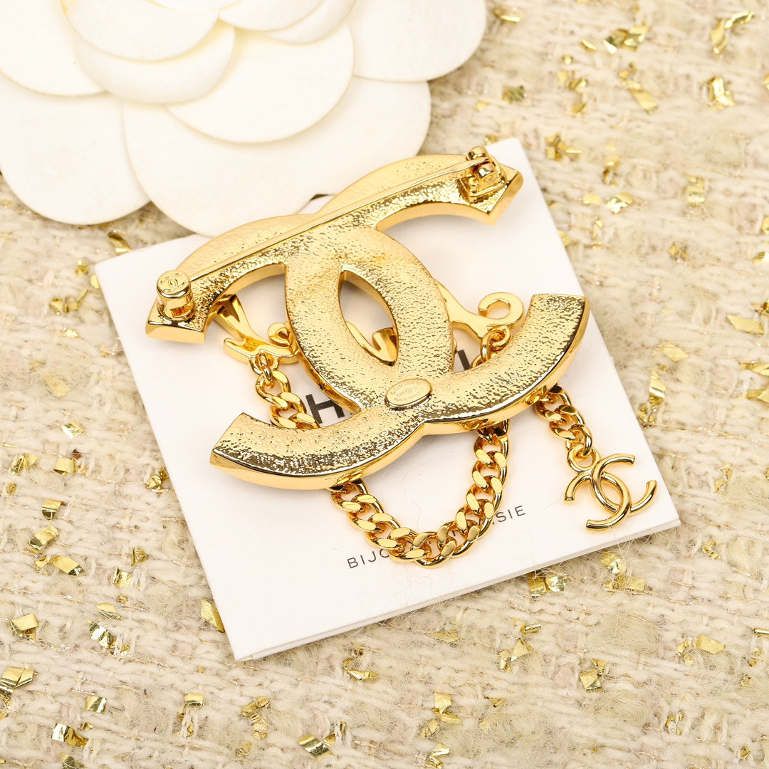 18K CC Black Chain Brooch