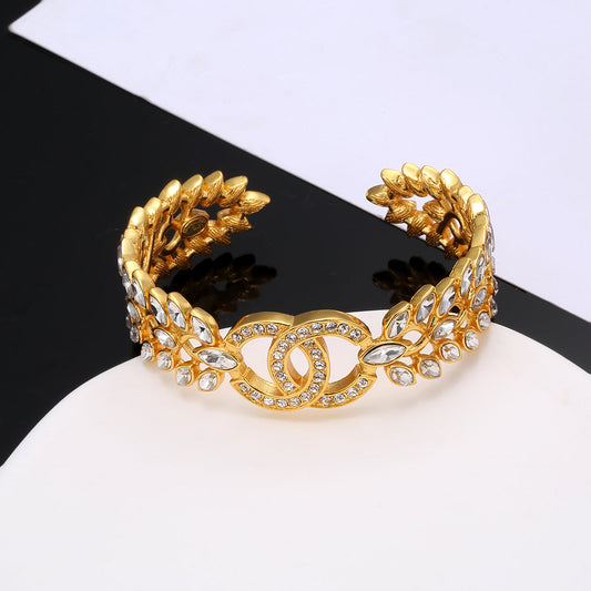 18K CHANEL CC Crystals Open Cuff Bracelet